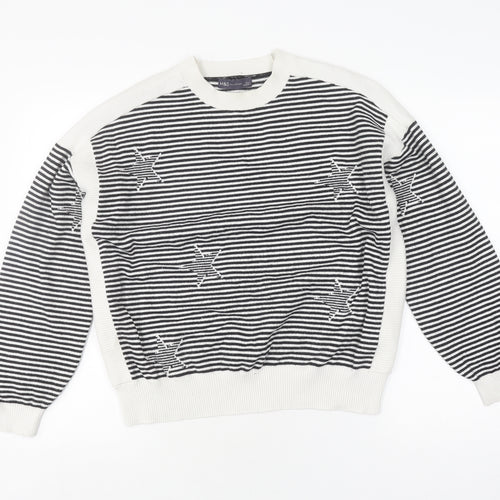 Marks & Spencer Women's L Black Striped Pullover Jumper