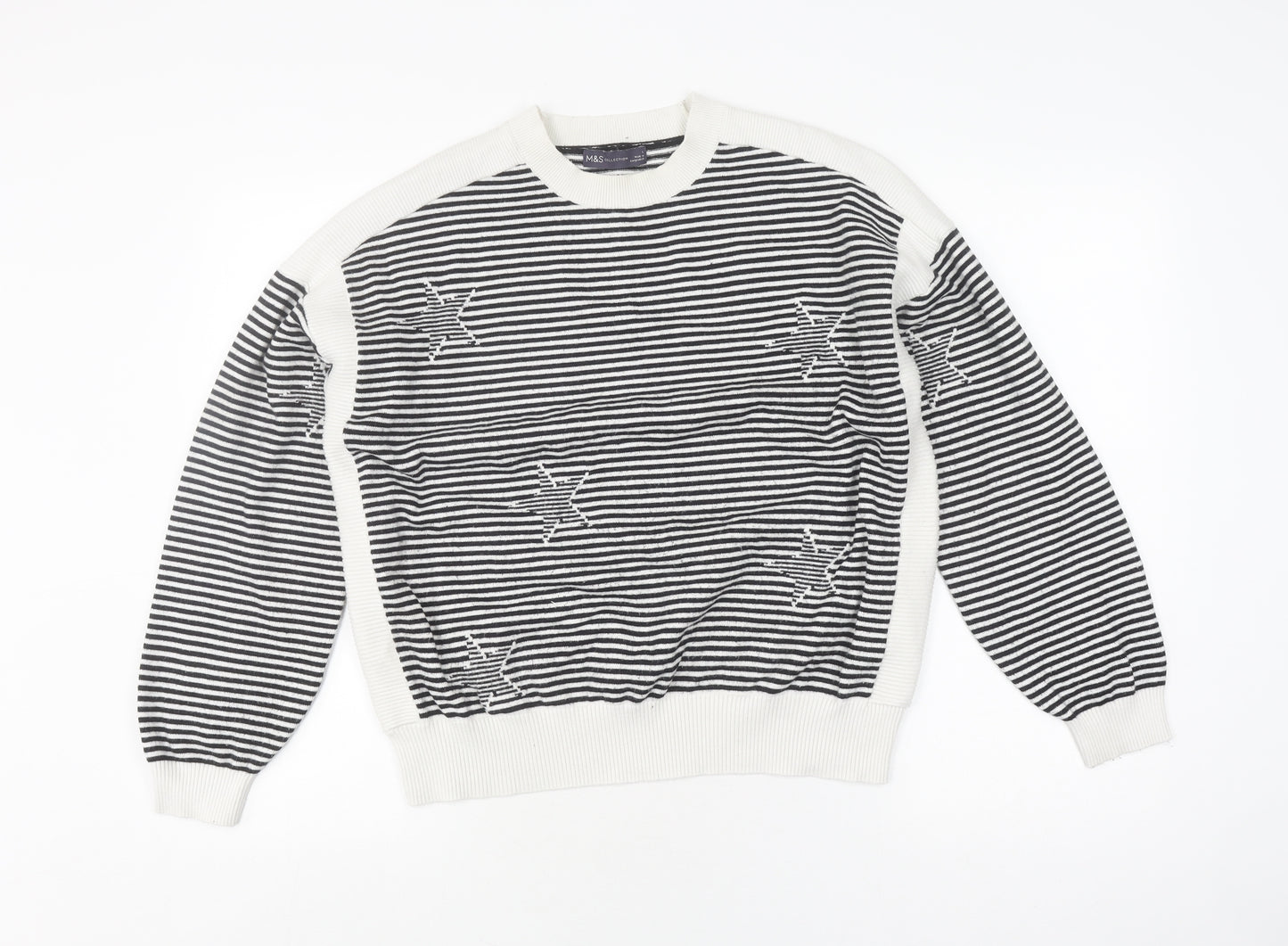 Marks & Spencer Women's L Black Striped Pullover Jumper
