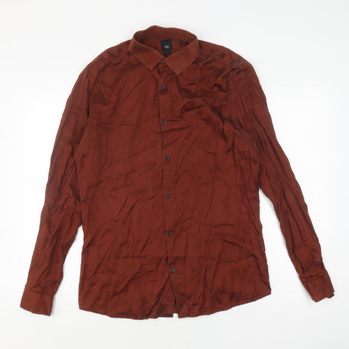 River Island Men's Brown Slim Fit Long Sleeve Shirt L