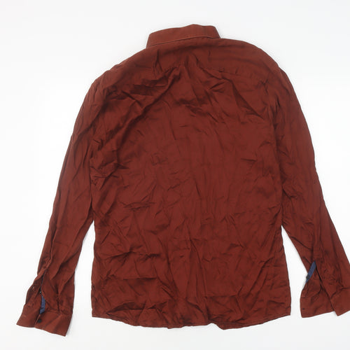 River Island Men's Brown Slim Fit Long Sleeve Shirt L