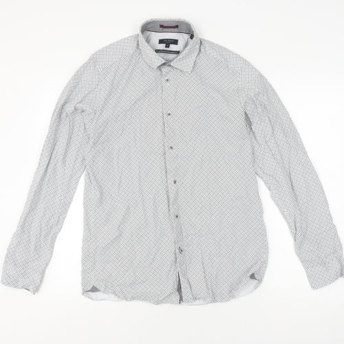 Ted Baker Men's White Geometric Long Sleeve Shirt M