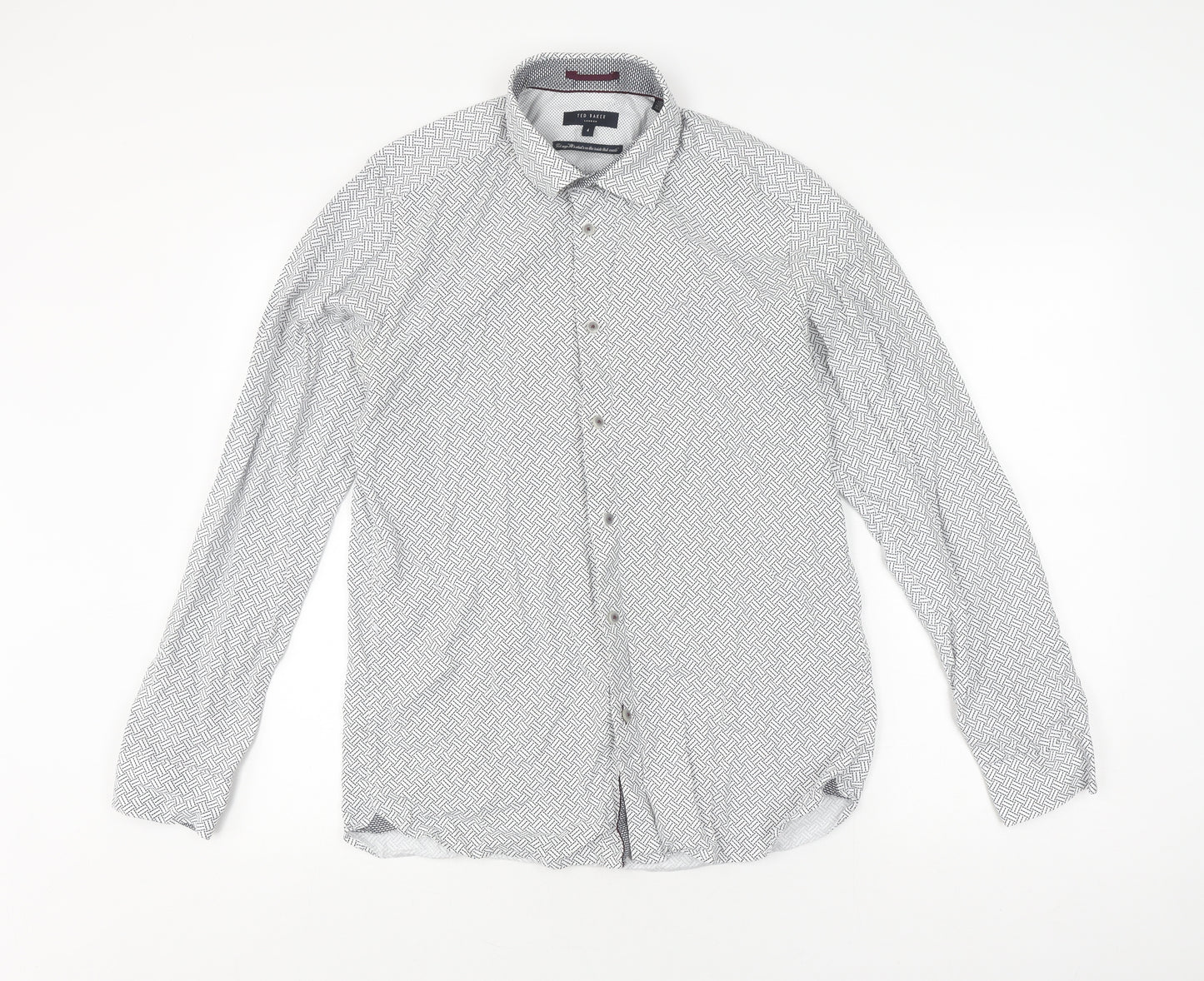 Ted Baker Men's White Geometric Long Sleeve Shirt M