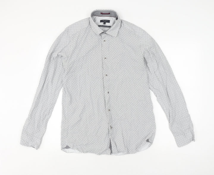Ted Baker Men's White Geometric Long Sleeve Shirt M