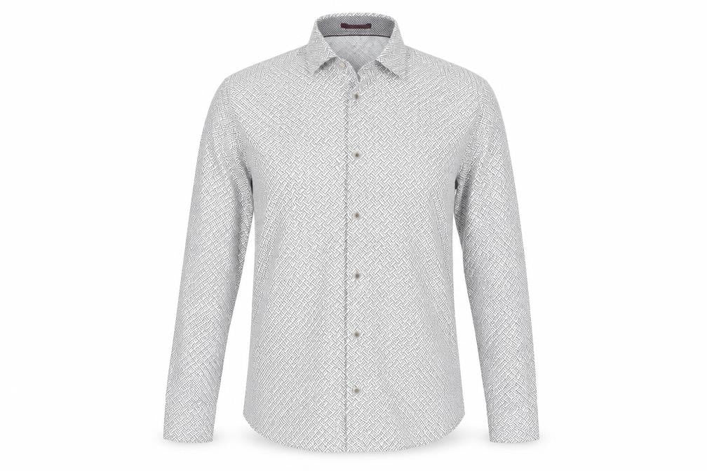 Front view of Ted Baker Men's White Geometric Long Sleeve Shirt M