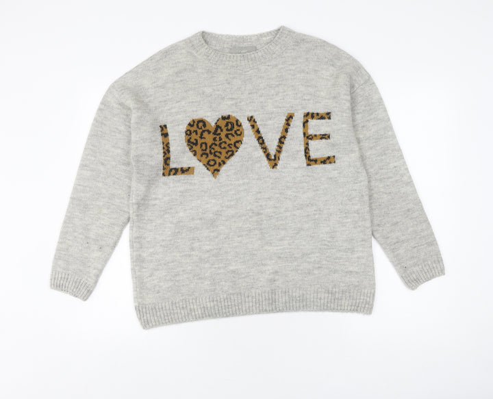 Next Women's Grey Pullover Jumper, Size 12, Crew Neck, Love Print