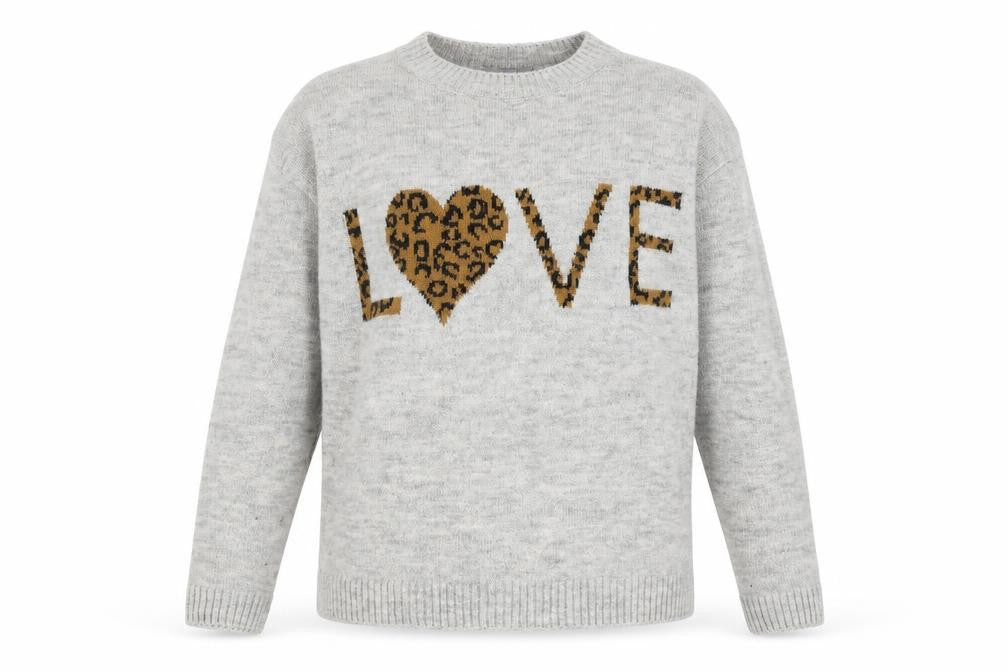 Front view of Next Women's Grey jumper, size 12, Crew Neck, Love Print