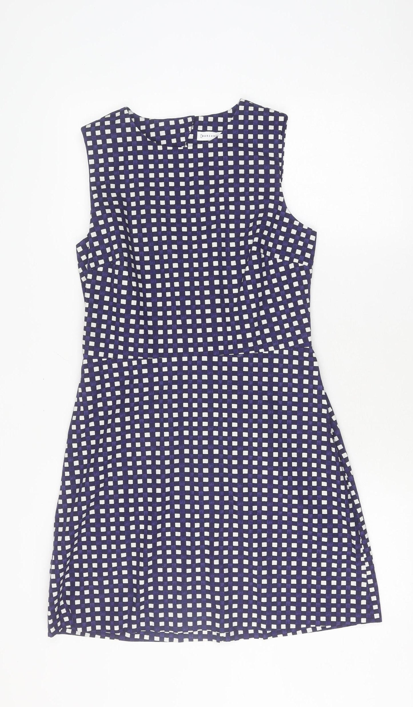 Warehouse Women's Blue Check Sheath Dress, Size 12