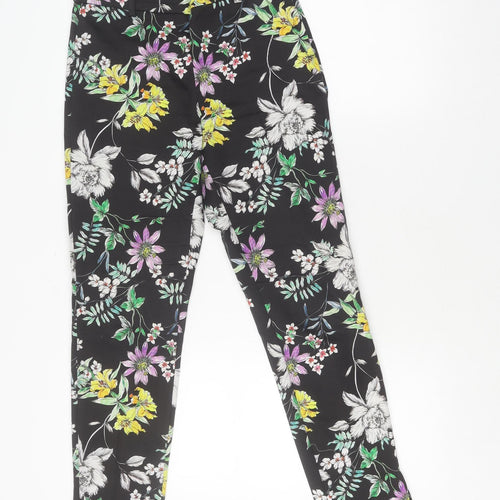 H&M Women's Black Floral Skinny Trousers - Size 8