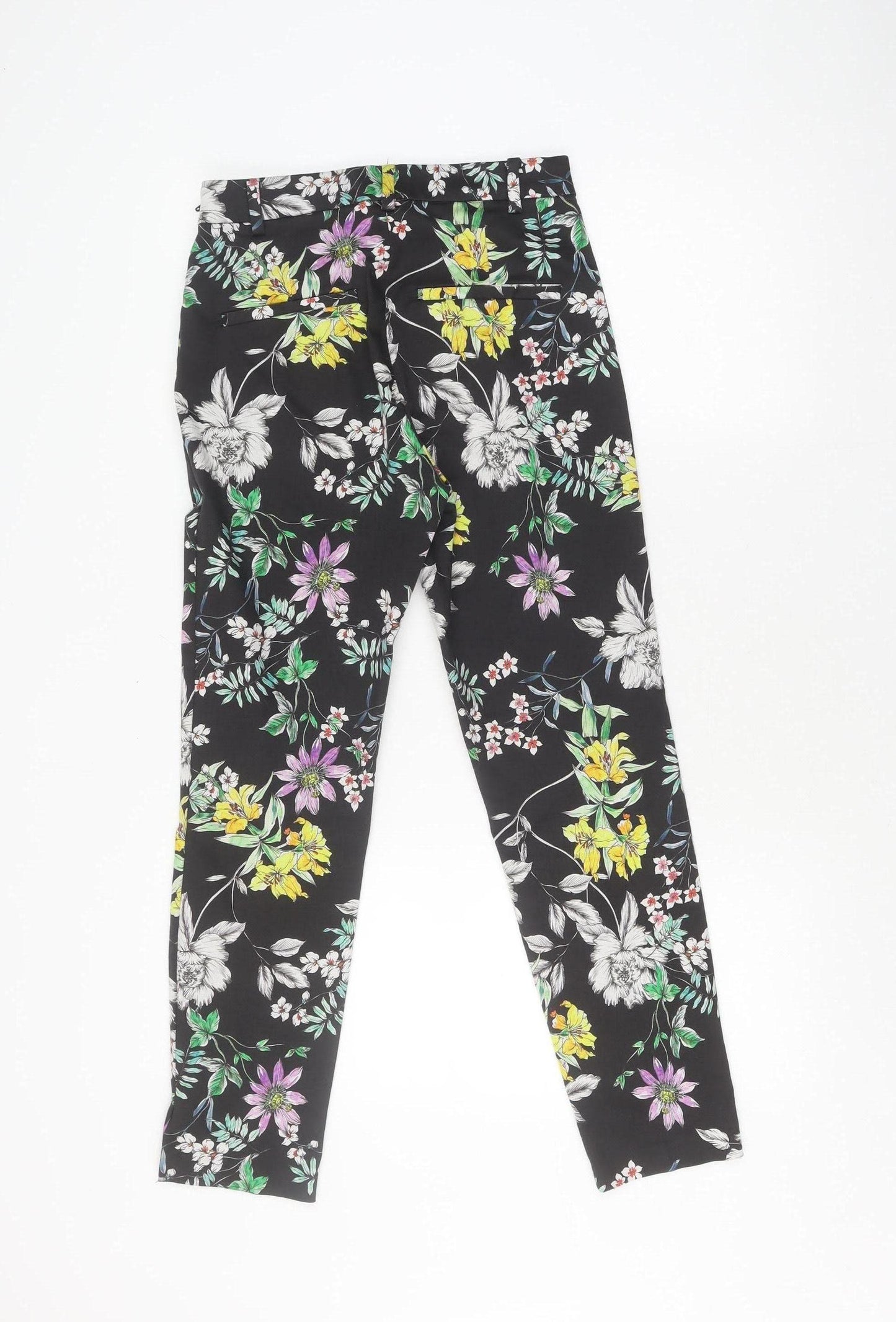 H&M Women's Black Floral Skinny Trousers - Size 8