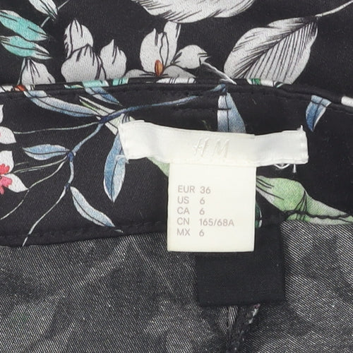 H&M Women's Black Floral Skinny Trousers - Size 8