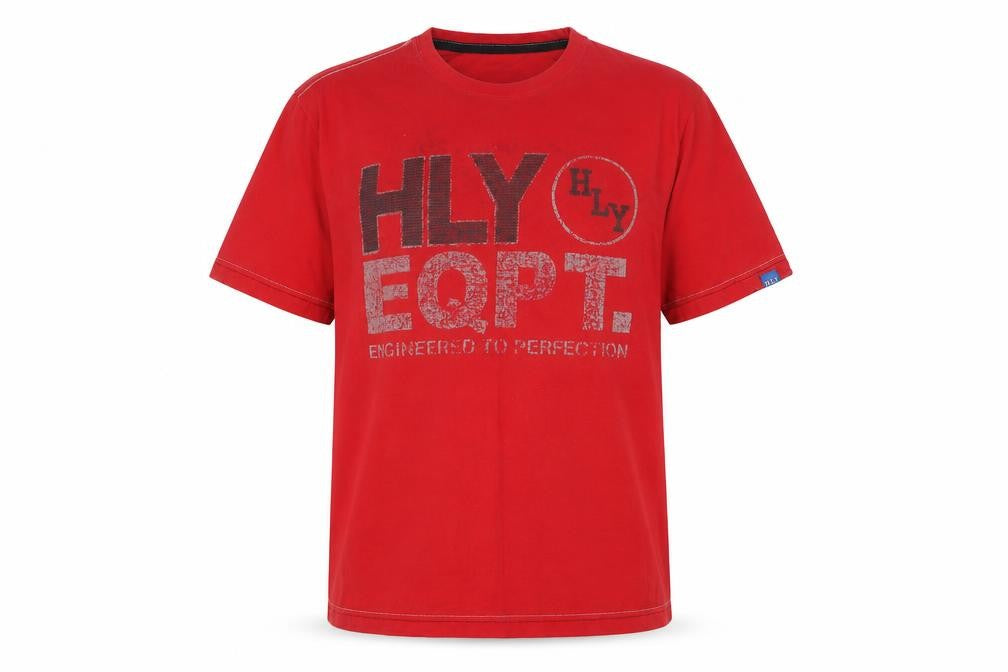 Front view of HLY EQPT Men's Red Graphic Print T-Shirt, size M