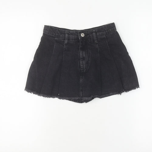 Zara Girls Black Pleated Skort, Size 10 Years, Denim Style