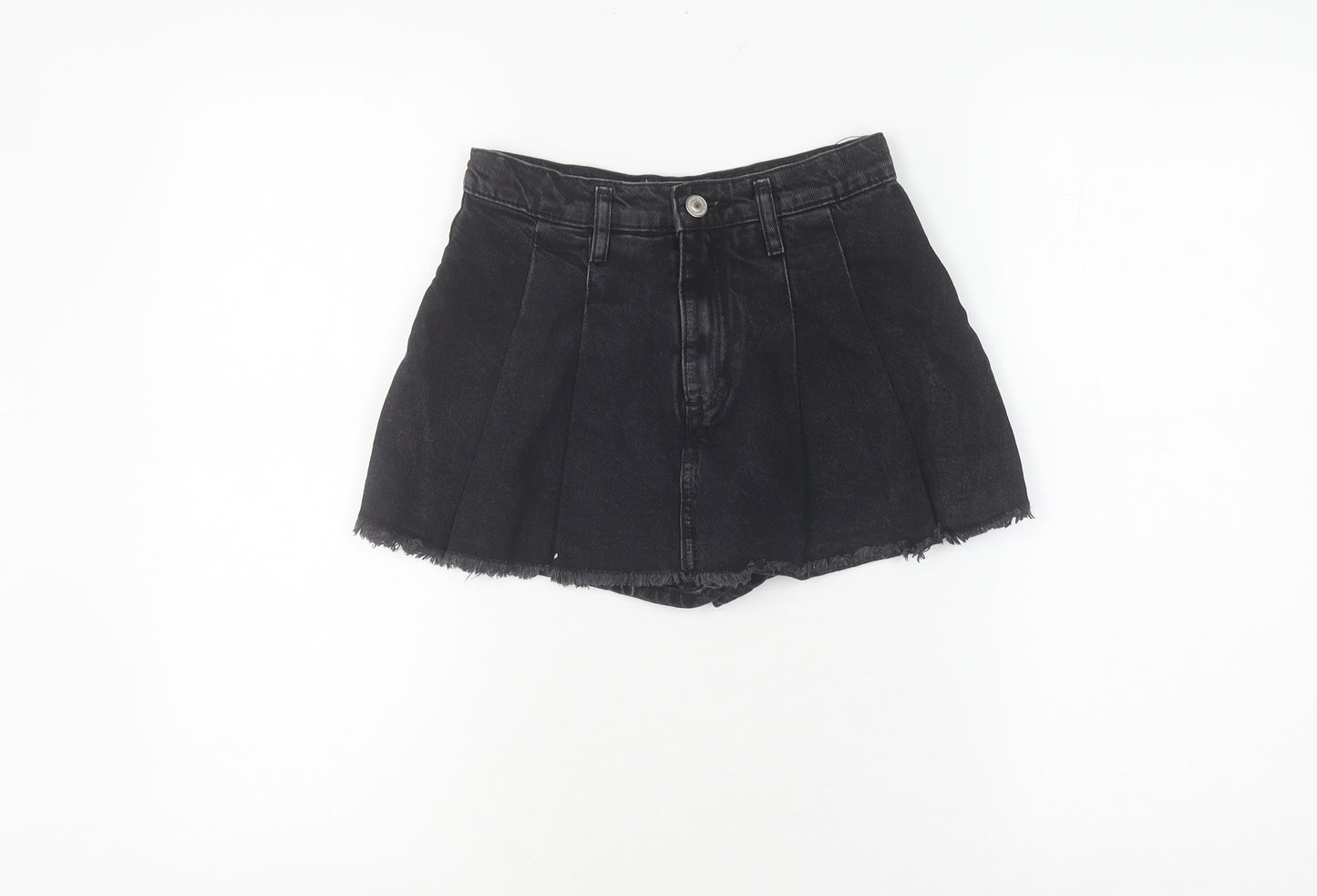Zara Girls Black Pleated Skort, Size 10 Years, Denim Style