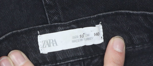 Zara Girls Black Pleated Skort, Size 10 Years, Denim Style
