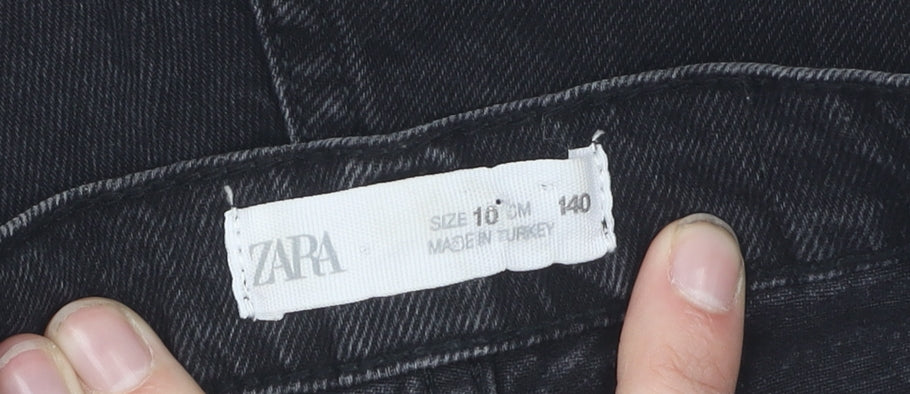 Zara Girls Black Pleated Skort, Size 10 Years, Denim Style