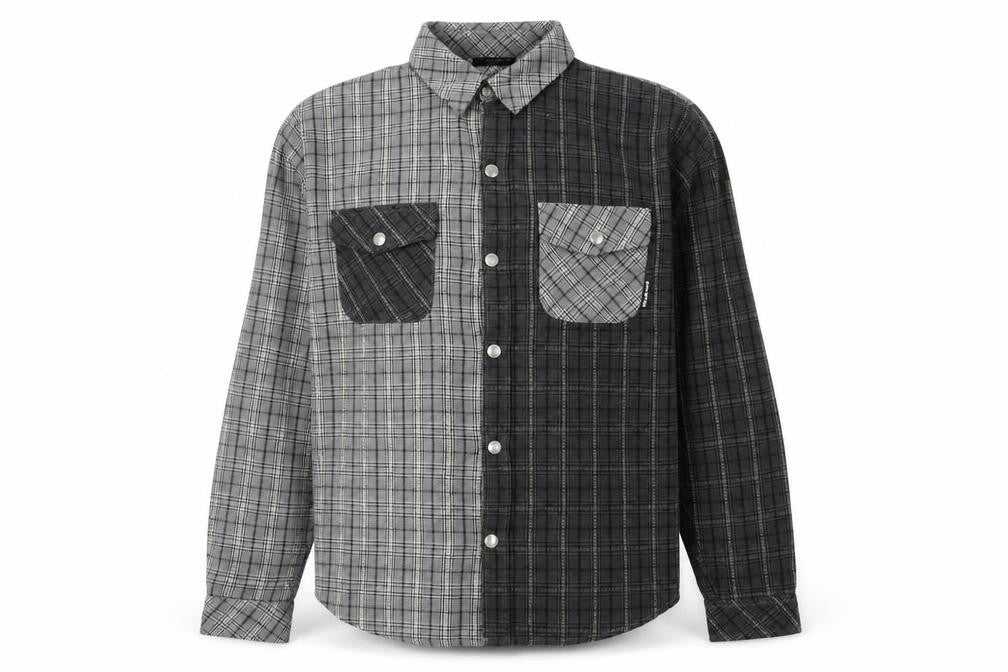 Front view of The Wiz Men's Grey Check Button-Up Shirt, size M