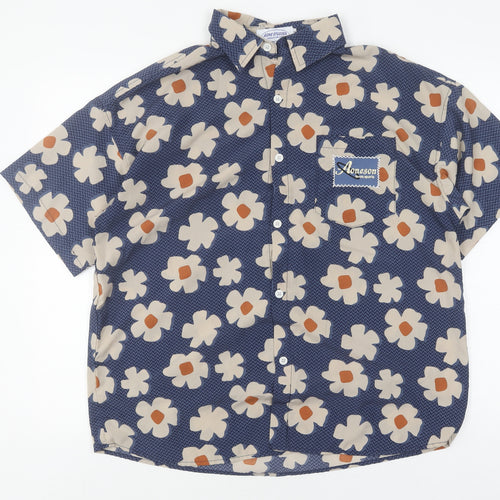 Aone Studios Men's Blue Floral Button-Up Shirt M