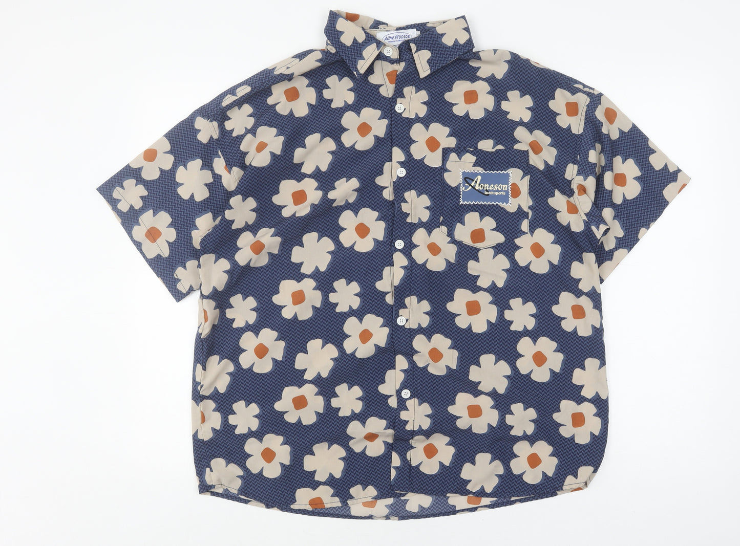 Aone Studios Men's Blue Floral Button-Up Shirt M