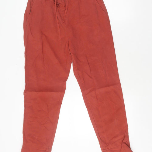Stefanel Women's Red Linen Jogger Trousers Size 12