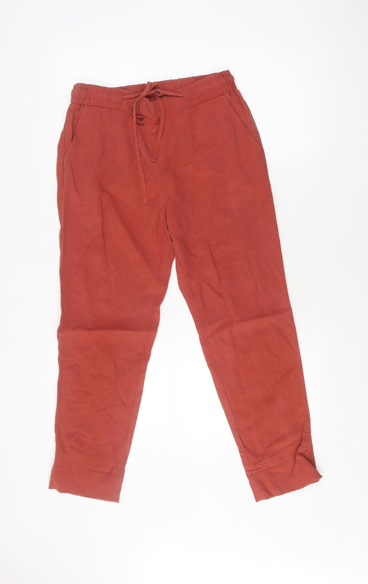 Stefanel Women's Red Linen Jogger Trousers Size 12