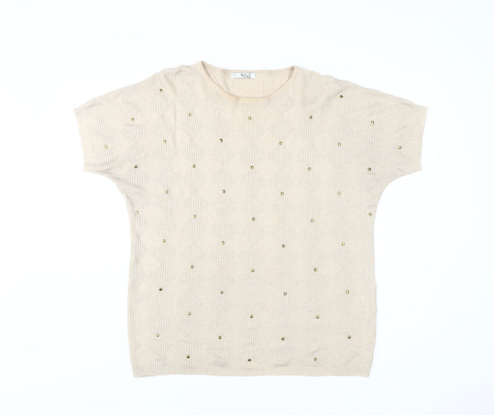 Kiss Collection Women Beige Studded Knit T-Shirt XL