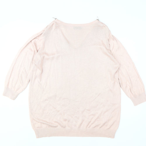 Wallis Women's Pink V-Neck Studded Pullover Jumper L