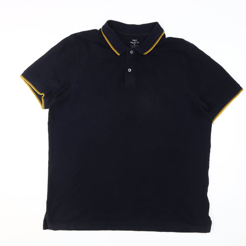 Marks and Spencer Men's Black Polo Shirt, XL, Cotton, Casual