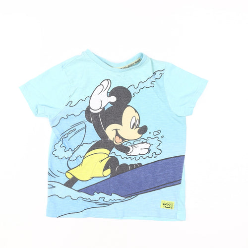 Disney Boys Blue Mickey Mouse T-Shirt 6-7 Years Short Sleeve