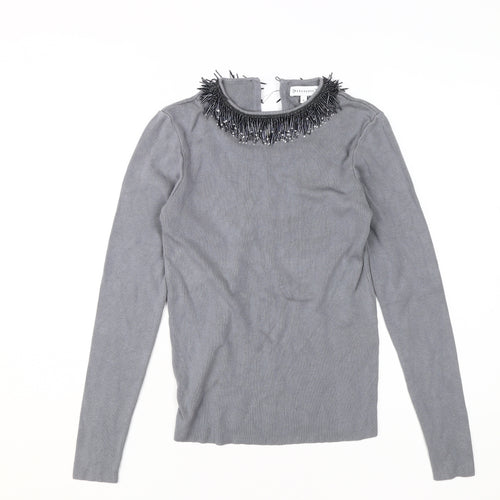 Warehouse Grey Beaded Women's Jumper Size 12