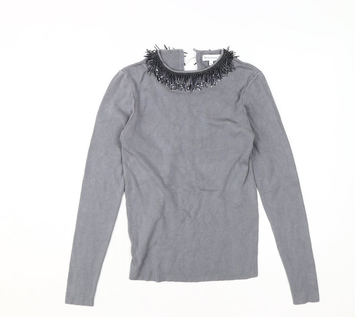 Warehouse Grey Beaded Women's Jumper Size 12