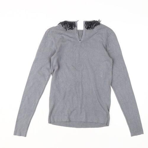 Warehouse Grey Beaded Women's Jumper Size 12
