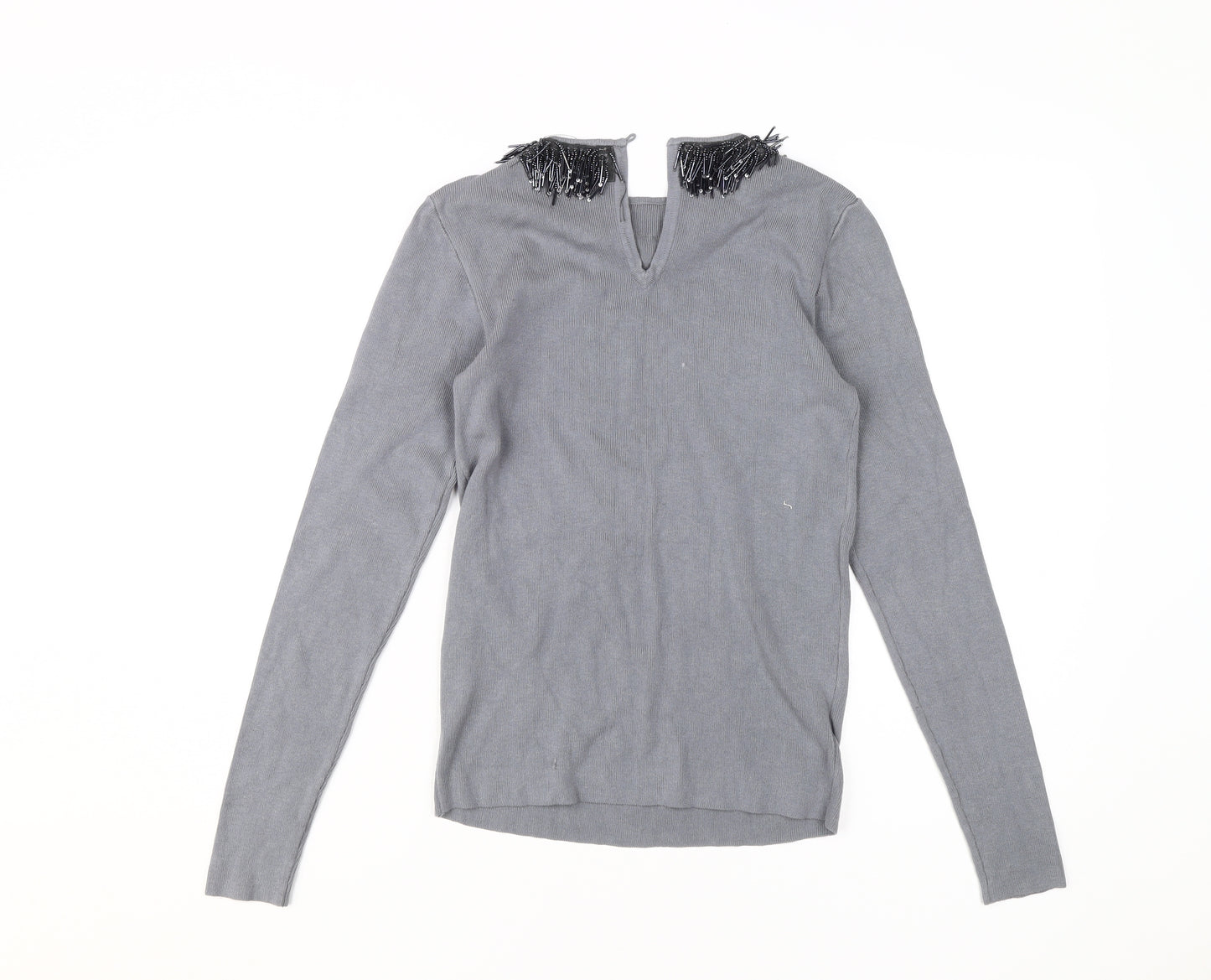 Warehouse Grey Beaded Women's Jumper Size 12