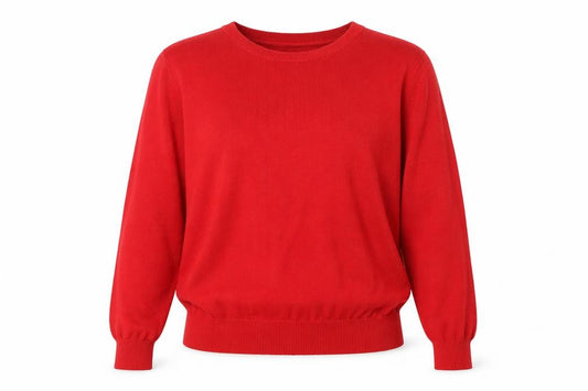 Front view of Warehouse Red Crew Neck women’s jumper, size UK 12
