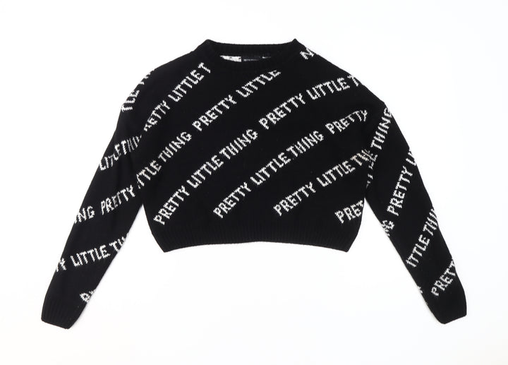 PrettyLittleThing Women's Black Pullover Logo Jumper - S
