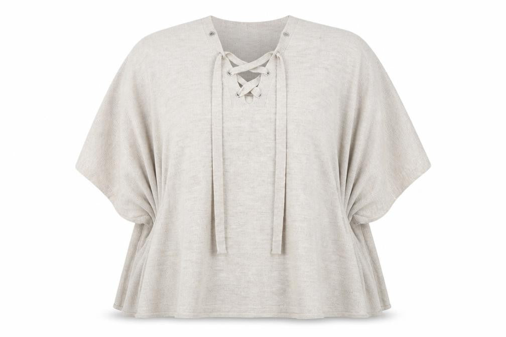 Front view of Stradivarius Women's Beige Cape Jumper, size M, Knit