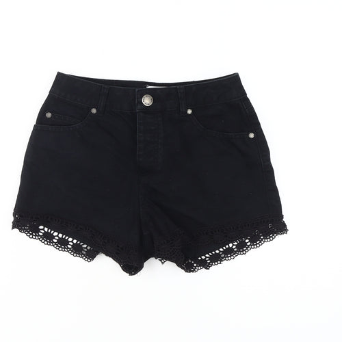Miss Selfridge Black Crochet Denim Shorts - Women Size 8