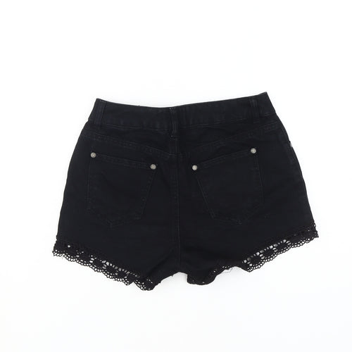 Miss Selfridge Black Crochet Denim Shorts - Women Size 8