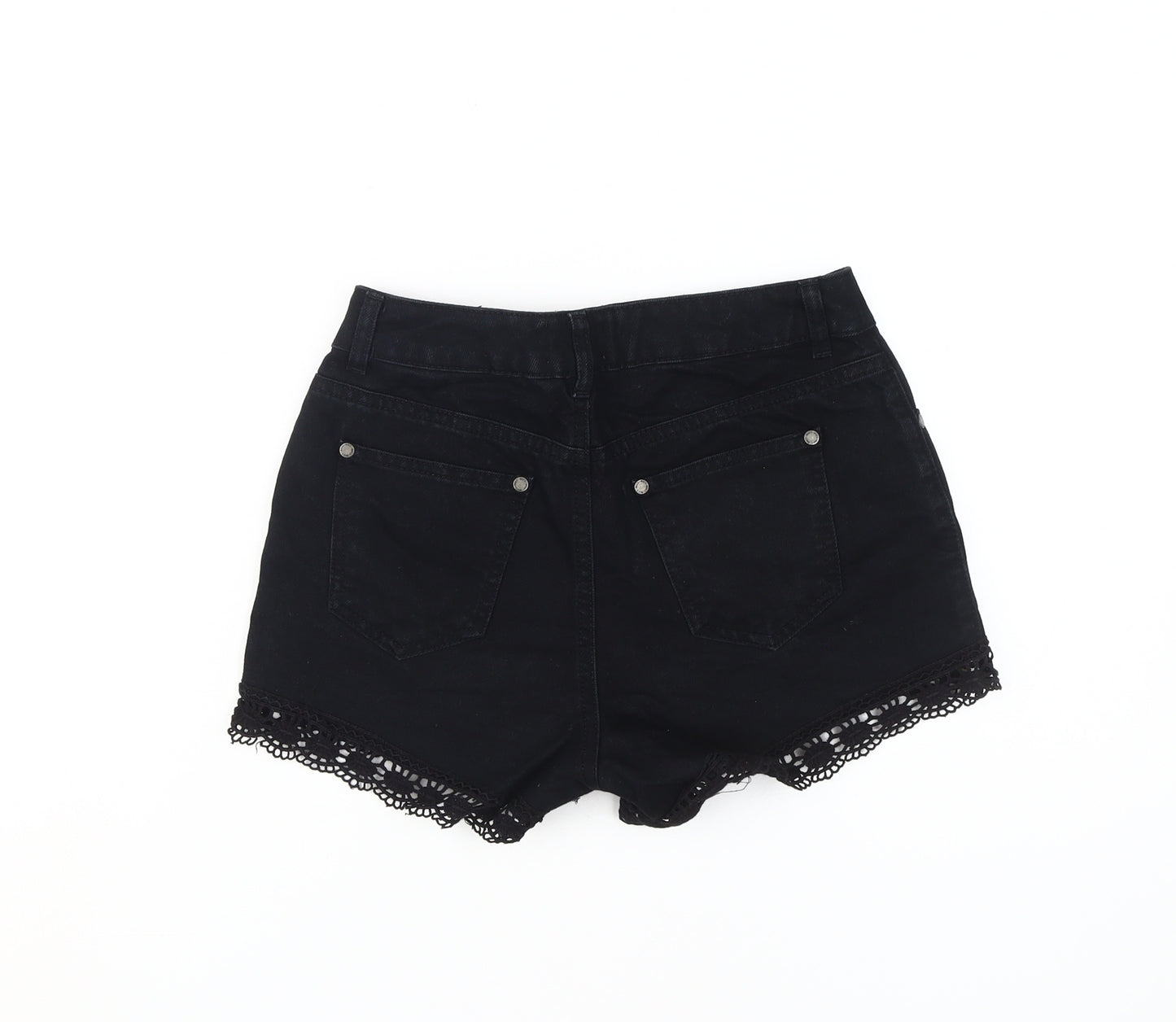 Miss Selfridge Black Crochet Denim Shorts - Women Size 8