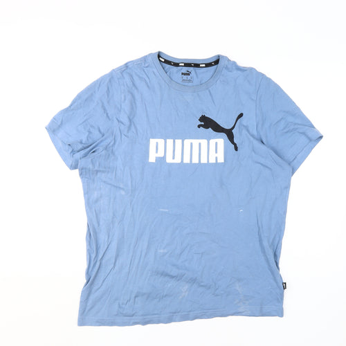 Puma Men's Blue Crew Neck Logo T-Shirt Medium