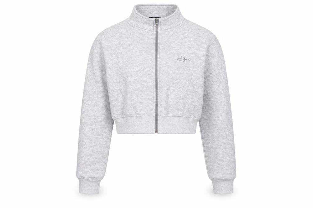 Front view of PRETTYLITTLETHING Women's Grey Full Zip Sweatshirt, size 14