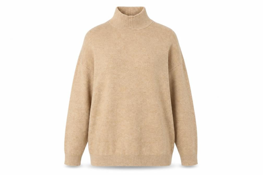 Front view of Stradivarius Beige Mock Neck Pullover XS Women
