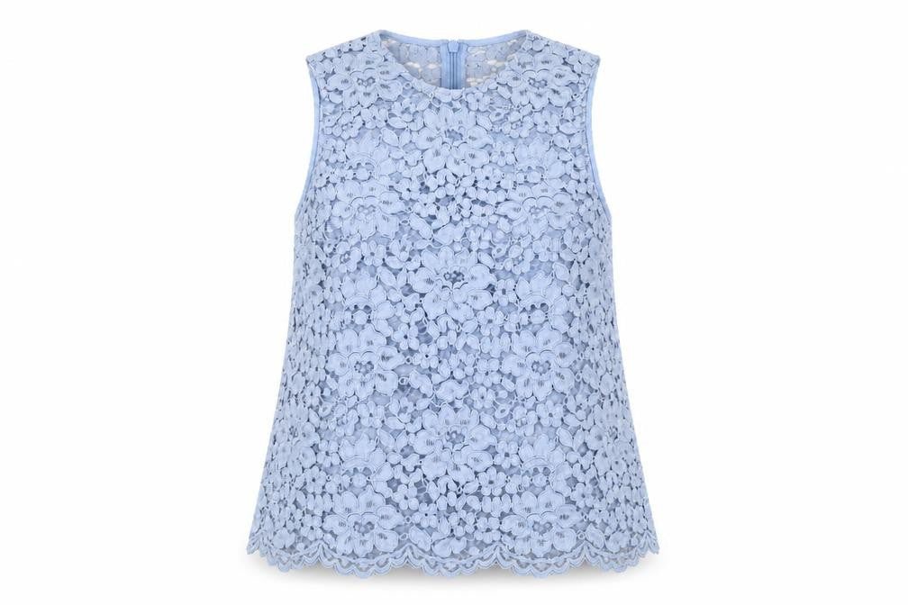 Topshop Women's Blue Floral Lace Camisole Blouse - Size 14