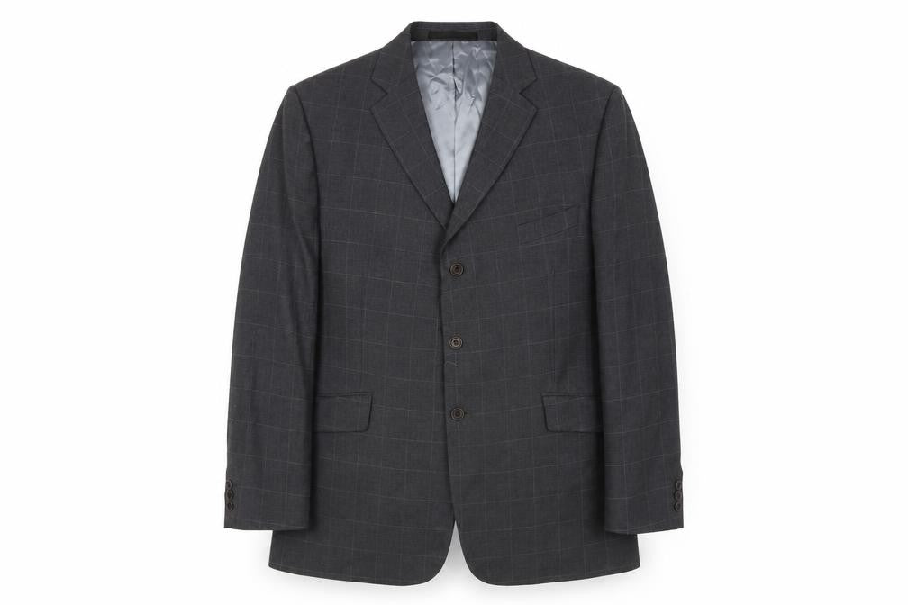 Front view of Marks & Spencer Men's Grey Check Wool Blazer 46R