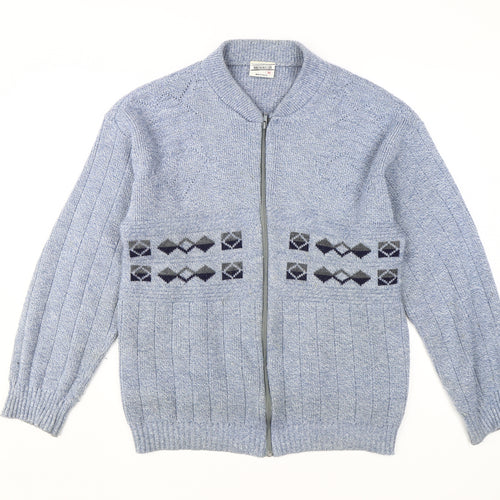 Menswear Men's Blue Medium Full Zip Cardigan