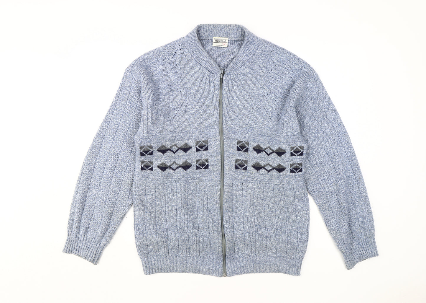 Menswear Men's Blue Medium Full Zip Cardigan