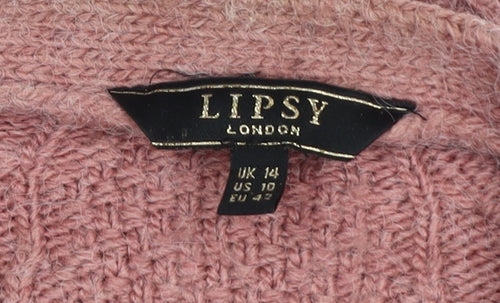 Lipsy Women's Pink Cable-Knit Cardigan Size 14
