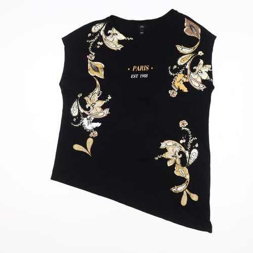 River Island Women's Black Floral Embroidered T-Shirt Size 14