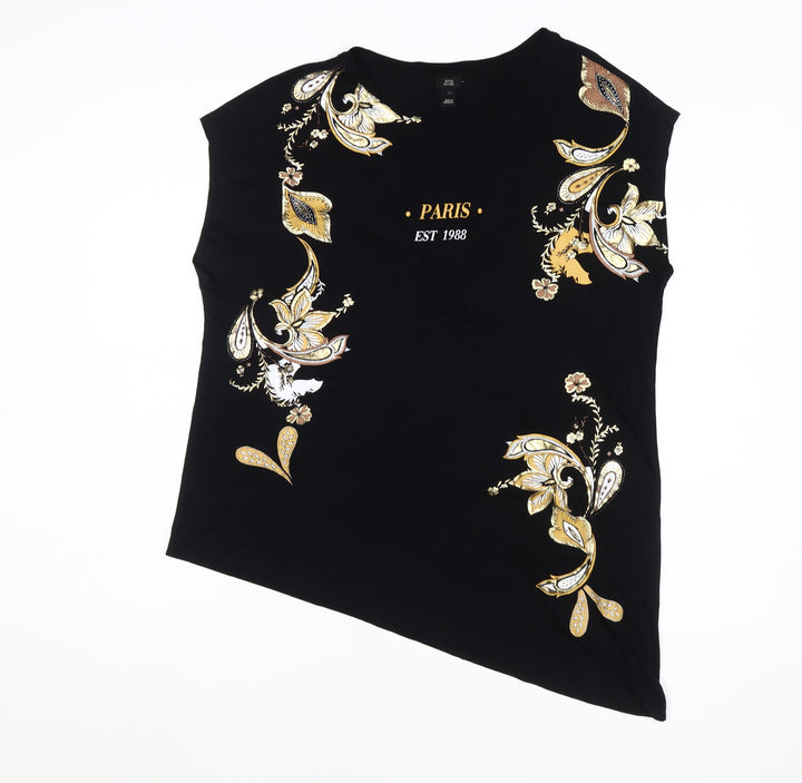 River Island Women's Black Floral Embroidered T-Shirt Size 14