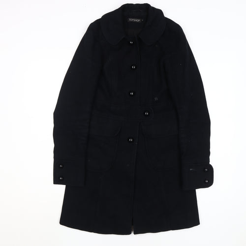 Topshop Women's Black Overcoat Size 8 Button Style
