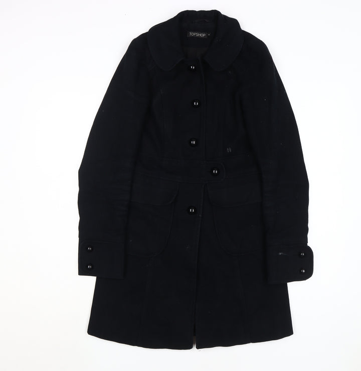 Topshop Women's Black Overcoat Size 8 Button Style